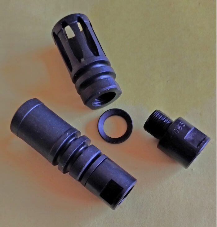 Tec-22 "AR Styled" Half Cage Muzzle Brake, Thread Adapter + Crush Washer